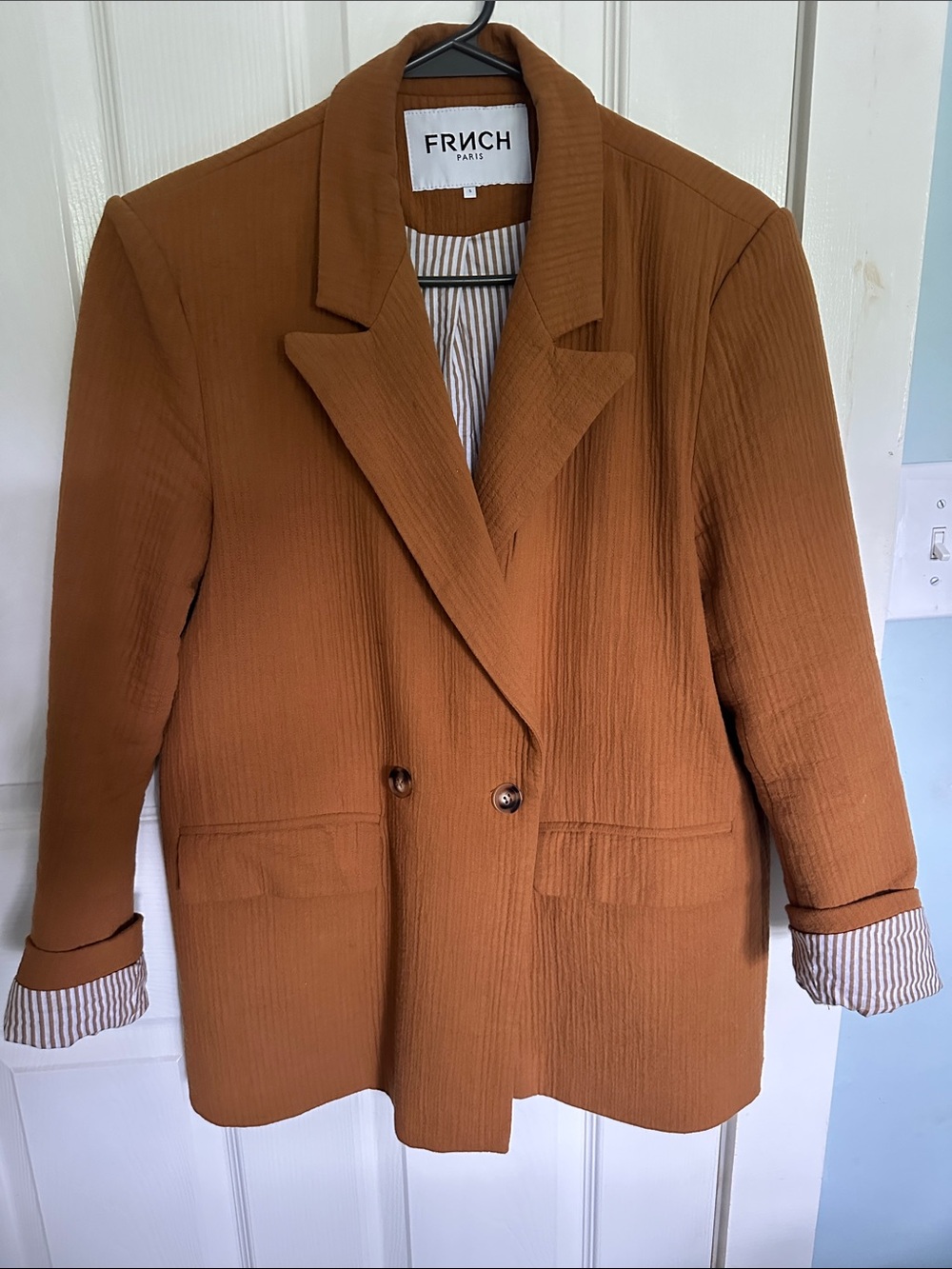 FRNCH Double-Breasted Camel Brown Blazer